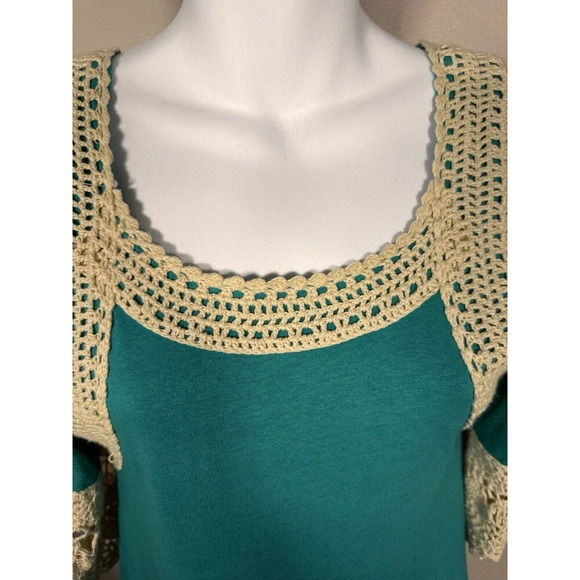 Judith March Small  Teal  Bell Sleeve Tunic Crochet Boho Style Midi Dress - Picture 3 of 10